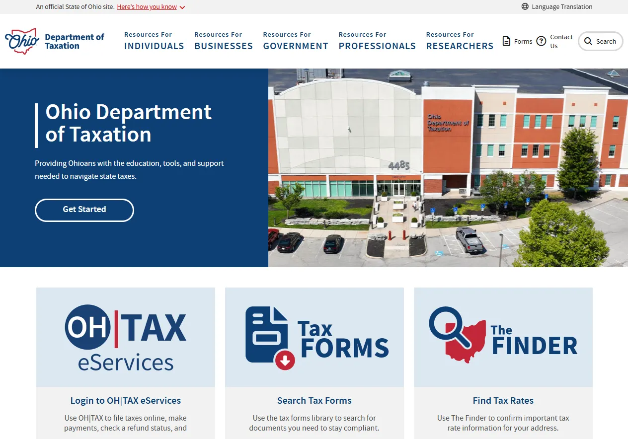 Ohio property tax search and payment portal showing property lookup, tax bill information, due dates and online payment options