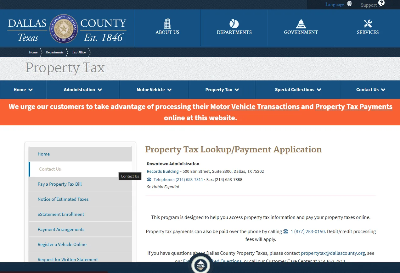 Dallas County Tax Office property tax lookup and payment official page